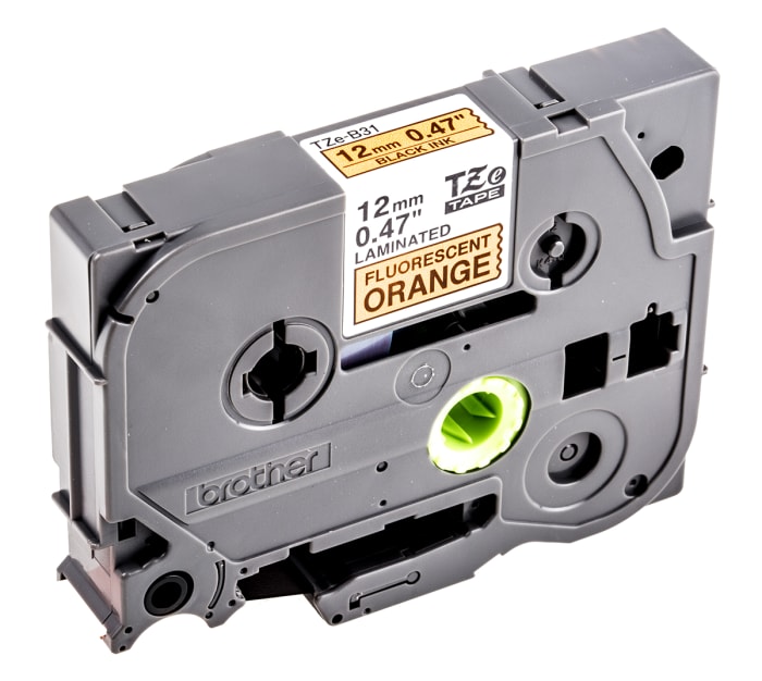 Brother Black on Orange Label Printer Tape, 5 m Length, 12 mm Width