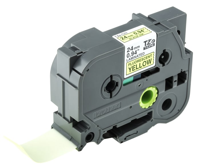 Brother Black on Fluorescent yellow Label Printer Tape, 5 m Length, 24 mm Width