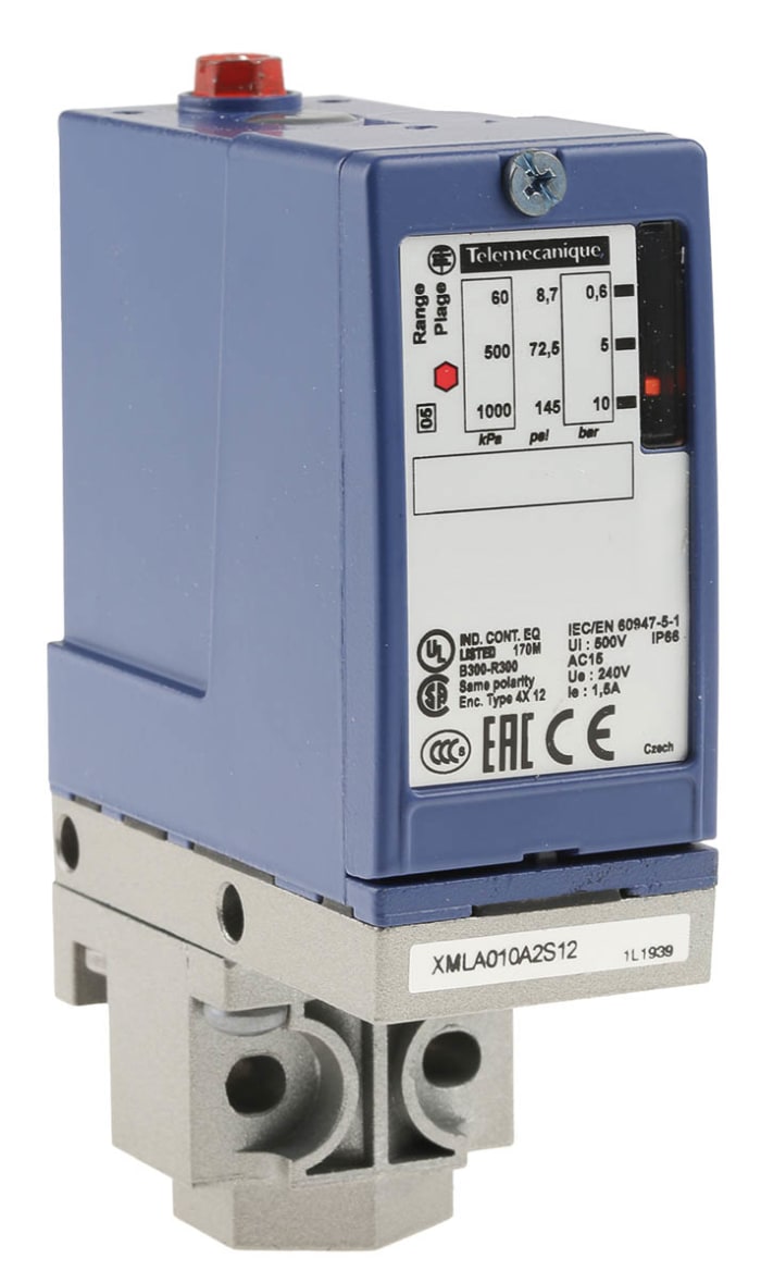 Telemecanique Sensors Pressure Sensor, 0.6bar Min, 10bar Max, Relay Output, Differential Reading