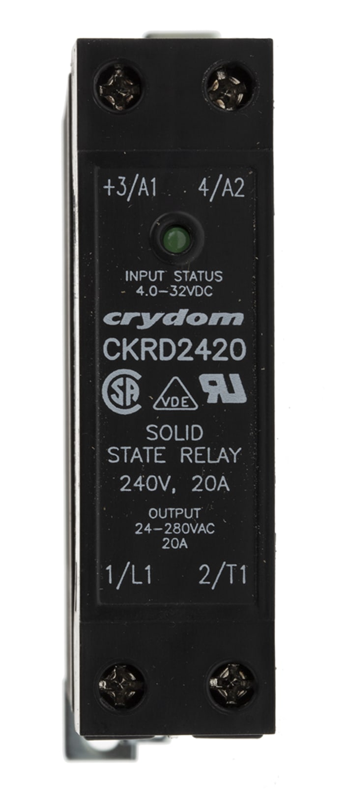 Relé de estado sólido Sensata Crydom CKR24 de 1 polo, control 4 → 32 Vdc, carga 24 → 280V ac, 20 A rms