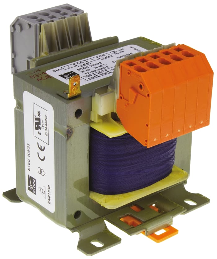 Block 100VA İzolasyon Trafosu, 215V ac, 230V ac, 245V ac, 385V ac, 400V ac, 415V ac (Birincil), 2 Çıkışlı