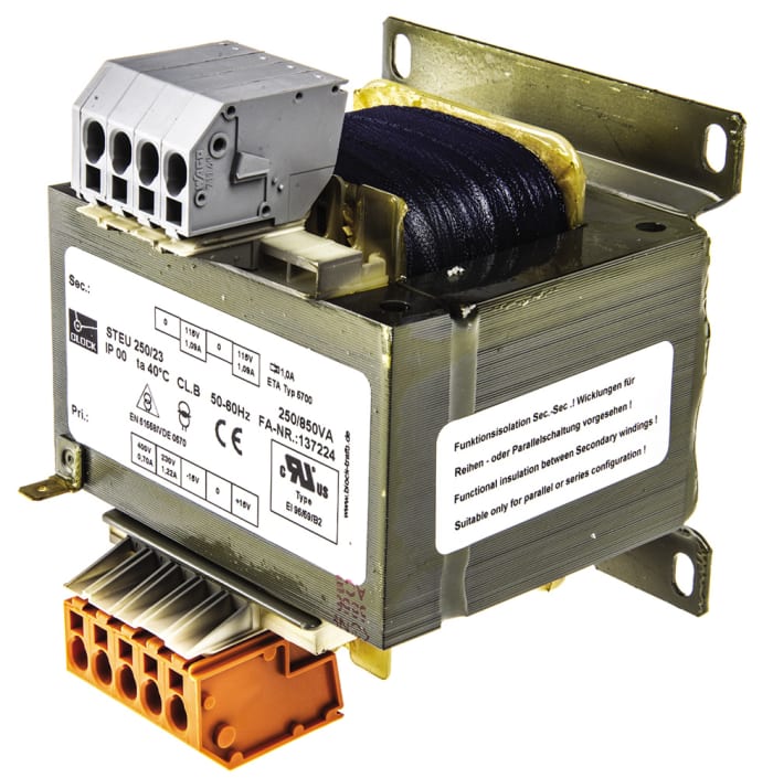 Transformátor s montáží na rám 250VA, počet výstupů: 2, sekundární napětí: 2 x 115V ac Block