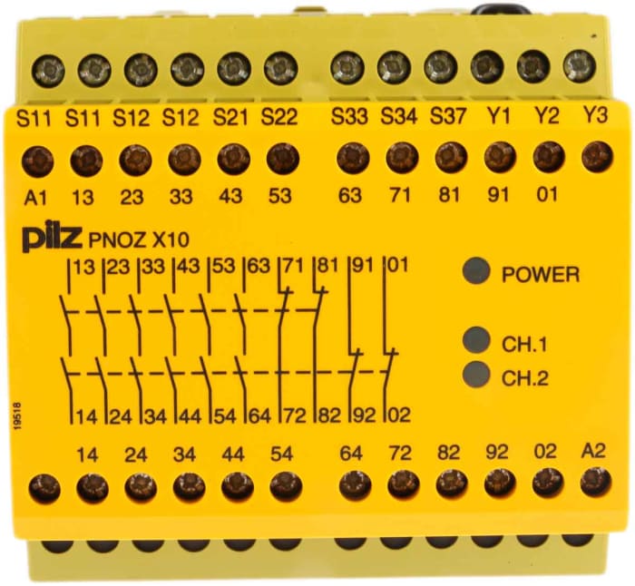 Pilz PNOZ X PNOZ X10 Emergency Stop Safety Relay, 24V dc, Single/Dual-Channel, 6 Safety Contacts