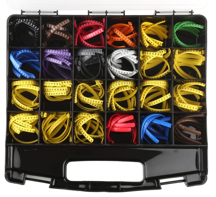 HellermannTyton HOPC Slide On Cable Marker Kit, Black, Blue, Brown, Green, Grey, Orange, Red, Violet, White, Yellow,