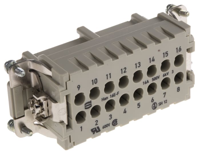 Han E Series size 16 A Connector Insert, Female, 16 Way, 16A, 500 V