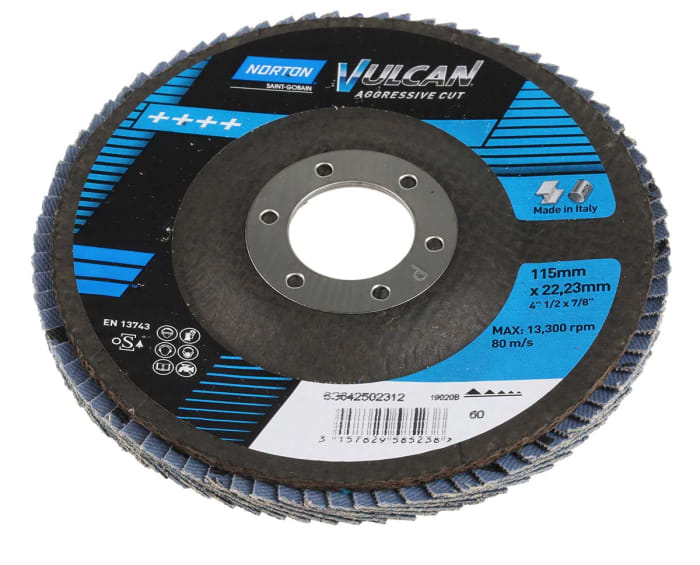Disco de láminas de Óxido de zirconio Norton Flap Disc, P60, Ø 115mm x 22mm, rpm máx. 13500rpm
