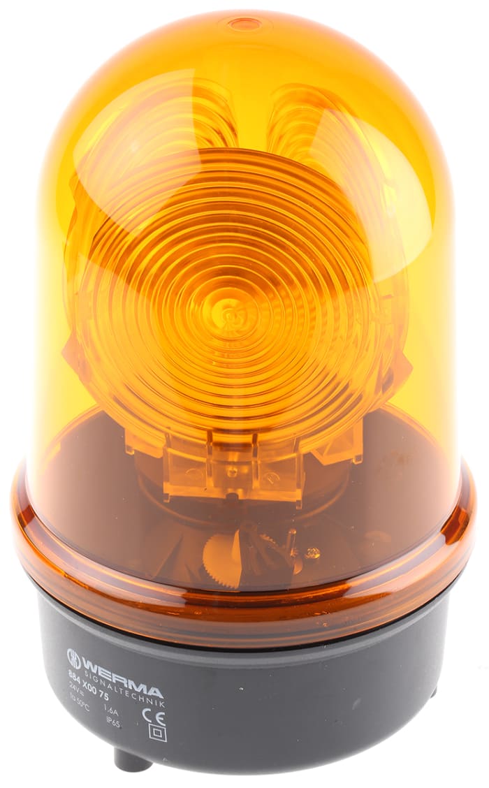 Werma BM 884 Series Yellow Rotating Beacon, 24 V ac/dc, Surface Mount, Incandescent Bulb