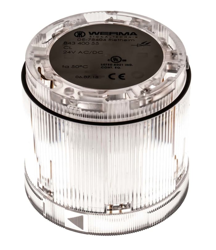 Werma KombiSIGN 70 Series Clear Steady Effect Beacon Unit, 24 V, LED Bulb, AC, DC, IP54