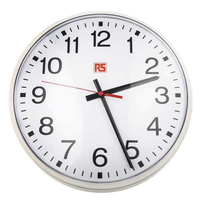 RS PRO White Analog Wall Clock, 320mm Diameter