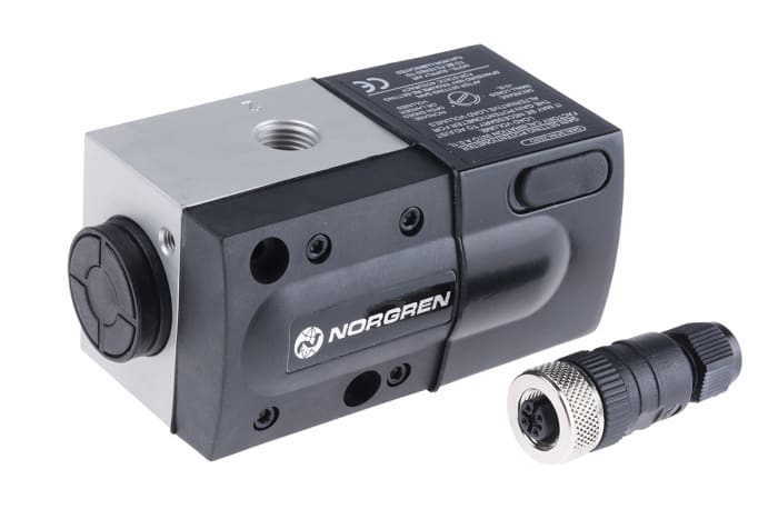 Electrodistributeur pneumatique Norgren série VP50 fonction 3/2, Assistée/Ressort, G 1/4, 24V c.c.