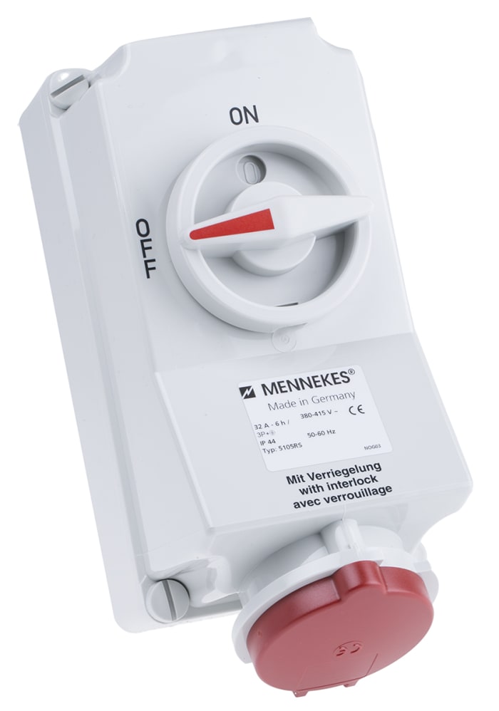 MENNEKES Switchable IP44 Industrial Interlock Socket 3P+E, Earthing Position 6h, 32A, 400 V