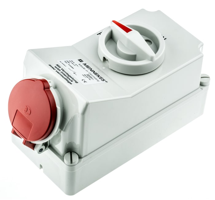 MENNEKES Switchable IP44 Industrial Interlock Socket 3PN+E, Earthing Position 6h, 16A, 400 V