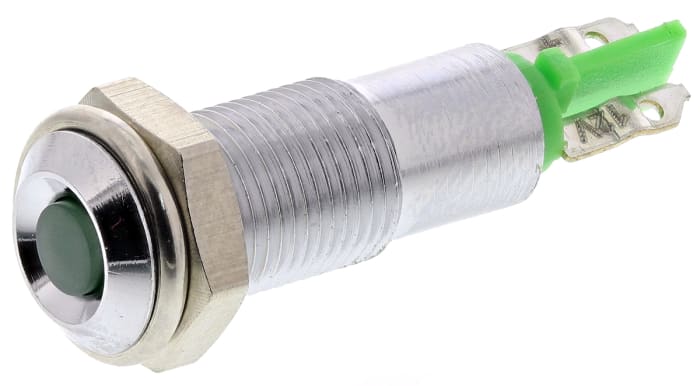 Signal Construct Green Panel Mount Indicator, 12 → 14V, 6mm Mounting Hole Size, Solder Tab Termination, IP67
