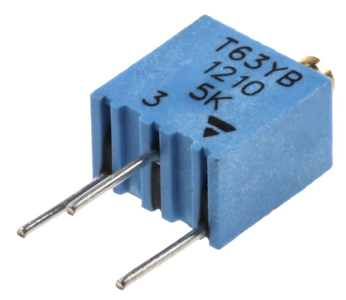 Potentiomètre trimmer Vishay série T63 5kΩ Traversant 14 tours Réglage par le dessus