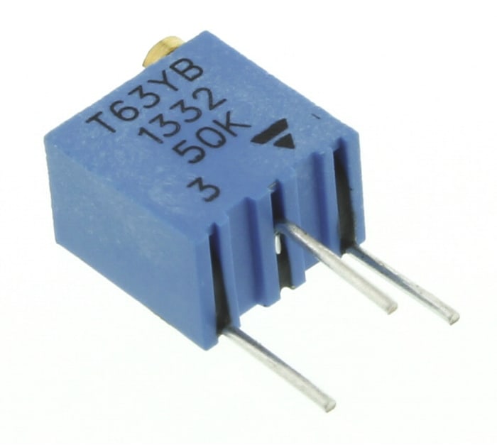 50kΩ, Through Hole Trimmer Potentiometer 0.25W Top Adjust Vishay, T63