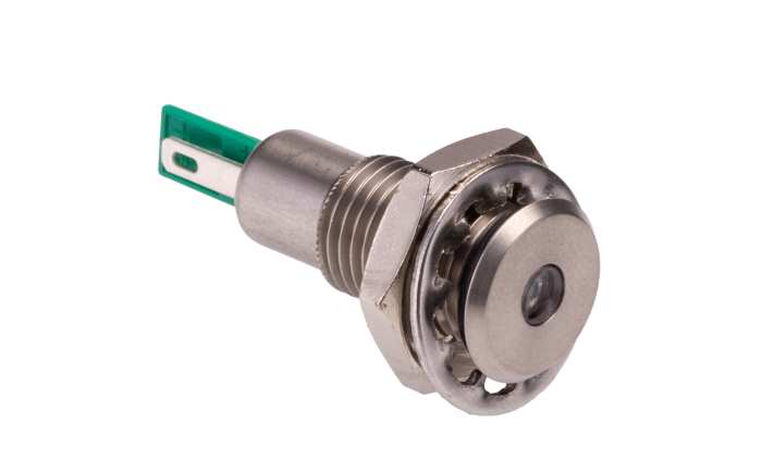Bulgin DX Series Green Panel Mount Indicator, 12V dc, 12.2mm Mounting Hole Size, Solder Tab Termination, IP67