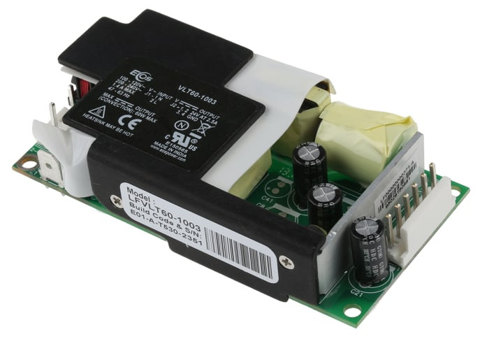 EOS Switching Power Supply, LFVLT60-1003, 24V dc, 2.5A, 60W, 1 Output, 180 → 264 V ac, 90 → 132 V ac