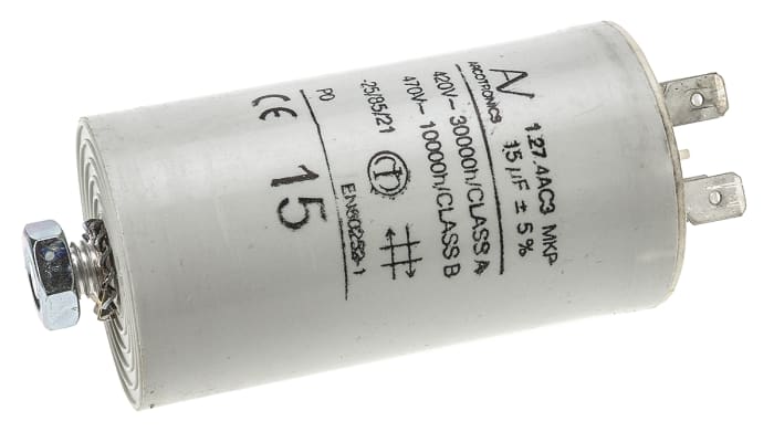 KEMET C27 Metallised Polypropylene Film Capacitor, 470V ac, ±5%, 15μF, Chassis Mount