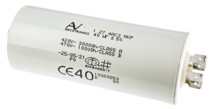 KEMET C27 Metallised Polypropylene Film Capacitor, 470V ac, ±5%, 40μF, Chassis Mount