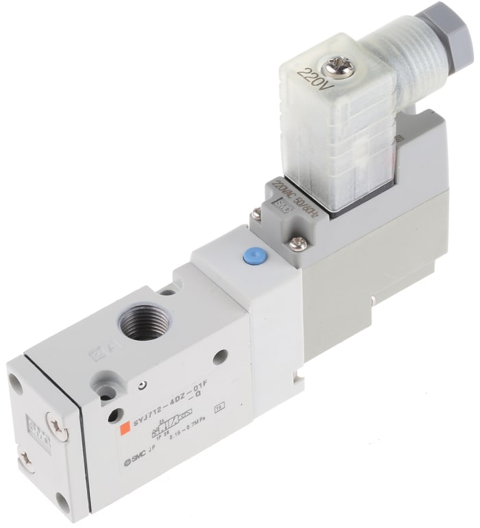 Electroválvula neumática SMC, Serie SYJ700, Rosca G 1/8, Función 3/2, Solenoide/Resorte, Independiente, 490.75Nl/min