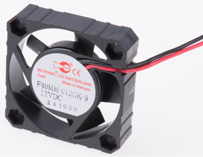 Micronel F40 Series Axial Fan, 12 V dc, DC Operation, 9.25m³/h, 600mW, 80mA Max, 40 x 40 x 10mm