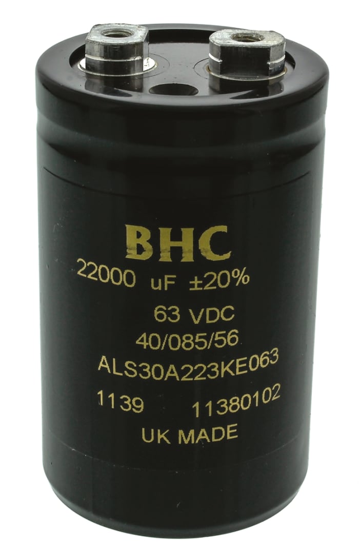 KEMET 22000μF Aluminium Electrolytic Capacitor 63V dc, Screw Terminal - ALS30A223KE063