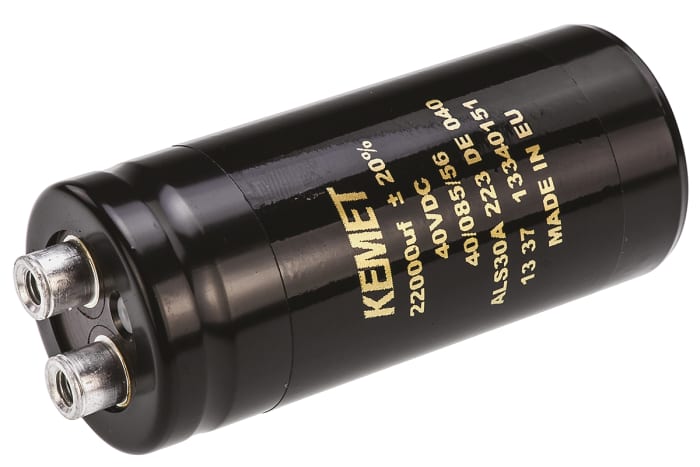 KEMET 22000μF Aluminium Electrolytic Capacitor 40V dc, Screw Terminal - ALS30A223DE040