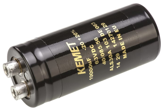 KEMET 10000μF Aluminium Electrolytic Capacitor 63V dc, Screw Terminal - ALS30A103DE063