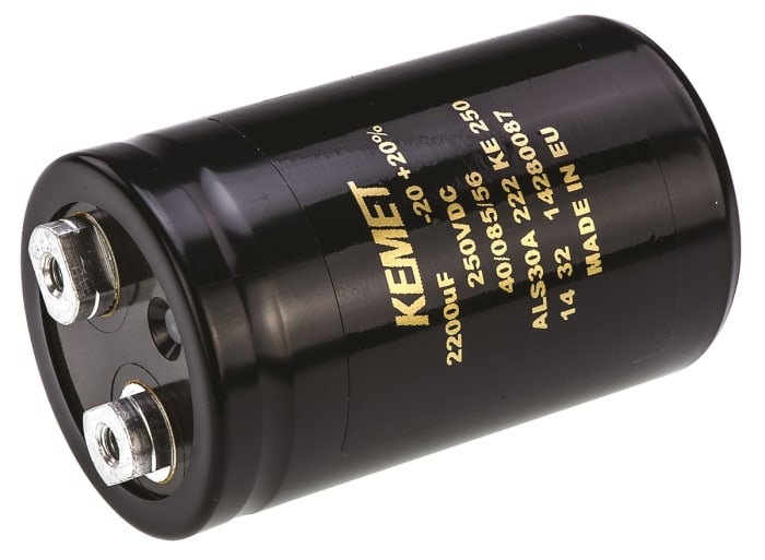 KEMET 2200μF Aluminium Electrolytic Capacitor 250V dc, Screw Terminal - ALS30A222KE250