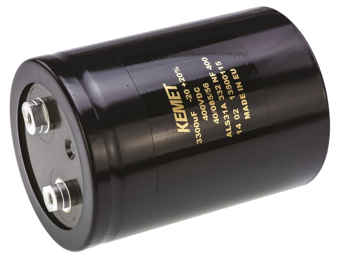 KEMET Alüminyum Elektrolitik Kondansatör 3300μF 400V dc Ç: 77mm, Paket/Kasa: Kasa - Vida Terminalleri, Radyal