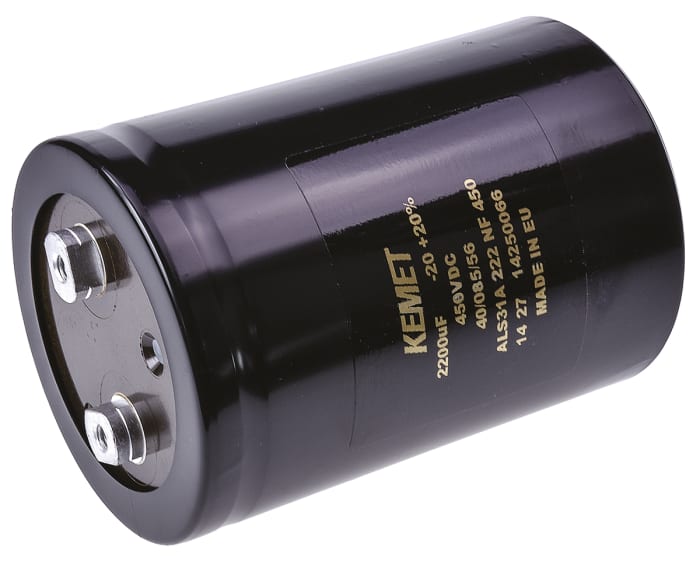 KEMET 2200μF Aluminium Electrolytic Capacitor 450V dc, Screw Terminal - ALS31A222NF450