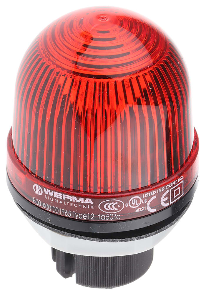 Werma EM 800 Series Red Steady Beacon, 12 → 240 V ac/dc, Panel Mount, Incandescent Bulb, IP65