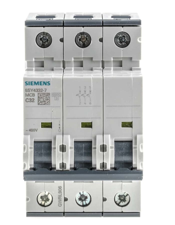 Siemens SENTRON 5SY4 MCB, 3P, 32A Curve C, 440V AC, 10 kA Breaking Capacity