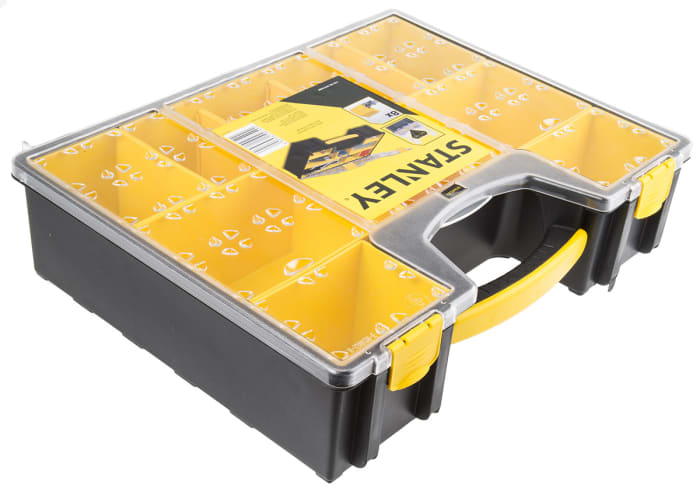 Caja organizadora Stanley Works de 8 compartimentos ajustables de PC, PP Negro, Amarillo, 423mm x 334mm x 105mm