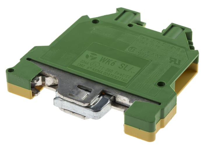 RS PRO 2-Way Earth Terminal Block, 6mm², 20 → 8 AWG Wire, Screw Down, Nylon Housing