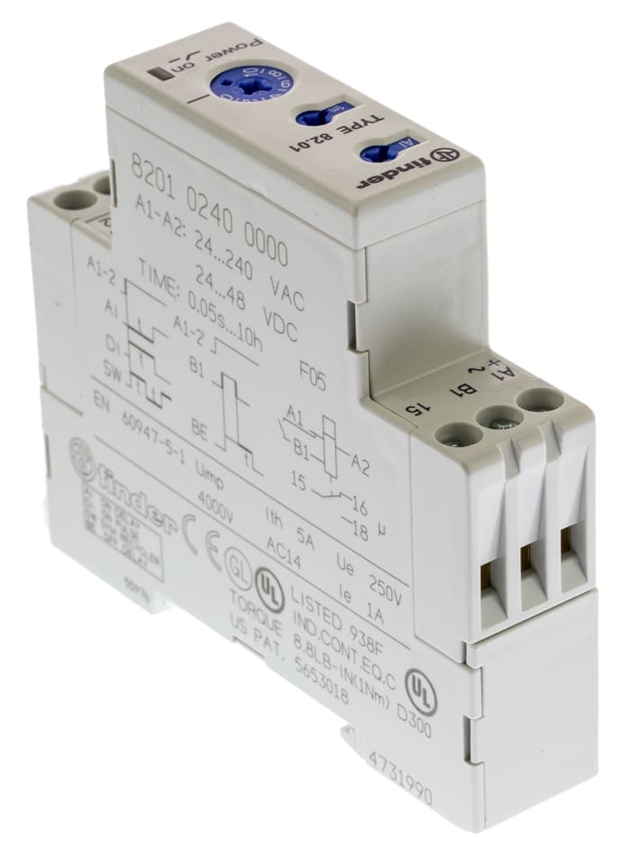 Finder Zaman Rölesi, SPDT, Tek Kontaklı Çok İşlevli, SPDT, 24 → 240 V ac, 24 → 48 V dc