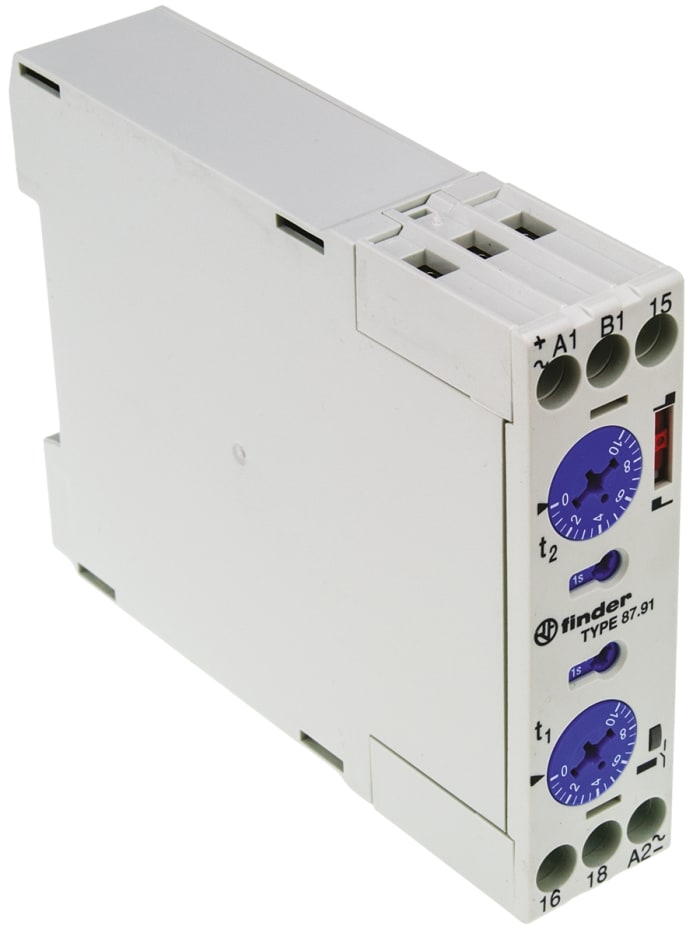 Finder 87 Series Series DIN Rail Mount Time Delay Relay, 24 → 240 V ac, 24 → 48V dc, 1-Contact, 0.05-10