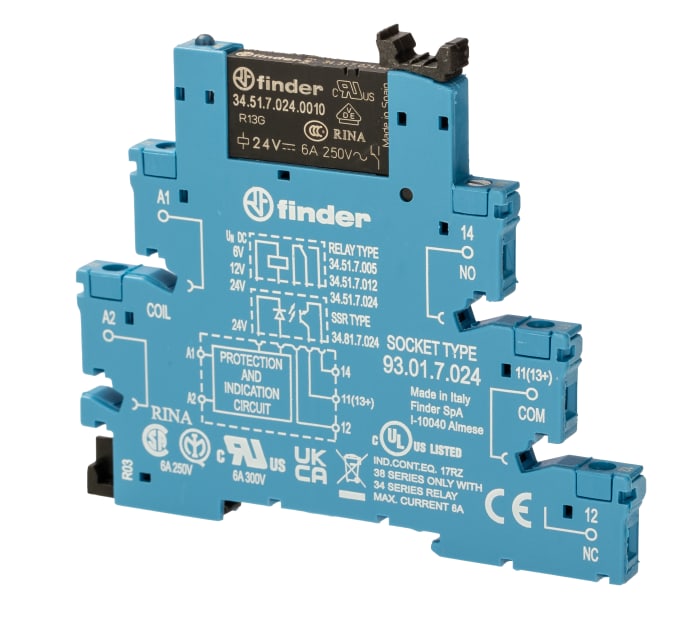 Finder 38 Series Electromechanical Interface Relay, DIN Rail Mount, 24V dc Coil, SPDT, 1-Pole