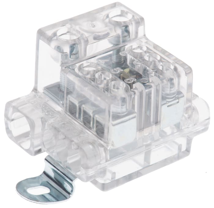 RS PRO Commoning Block, 8 Way, 16 mm², 6 mm², 100A, 450 V, Clear