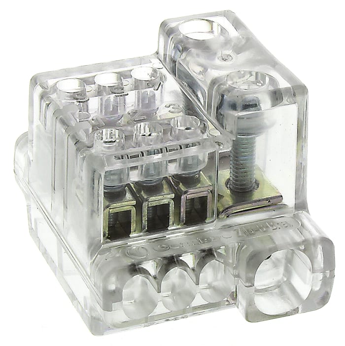 RS PRO Commoning Block, 8 Way, 16 mm², 6 mm², 100A, 450 V, Clear