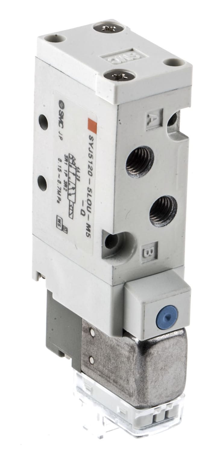 SMC 5/2 Pneumatic Solenoid Valve - Solenoid/Spring Metric M5 SYJ5000 Series 24V dc