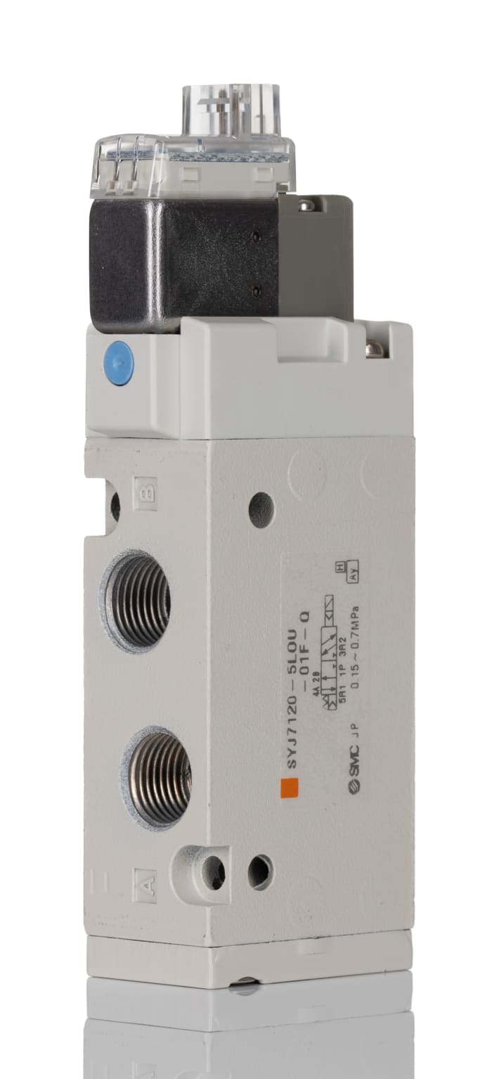 Electrodistributeur pneumatique SMC série SYJ7000 fonction 5/2, Bobine/Ressort, G 1/8, 24V c.c.