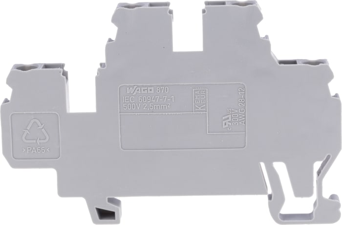 WAGO 870-501 870 Series Grey, 2.5mm², Double-Level, Cage Clamp Termination