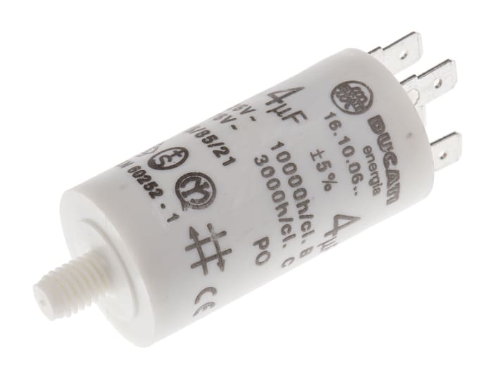 Ducati Energia 4.16.10 Polypropylene Film Capacitor, 450V ac, ±5%, 4μF, Stud Mount