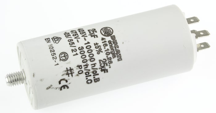 Ducati Energia 4.16.10 Polypropylene Film Capacitor, 450V ac, ±5%, 25μF, Stud Mount