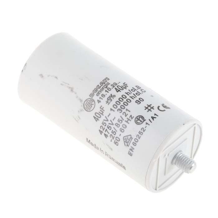 Ducati Energia 4.16.10 Polypropylene Film Capacitor, 450V ac, ±5%, 40μF, Stud Mount