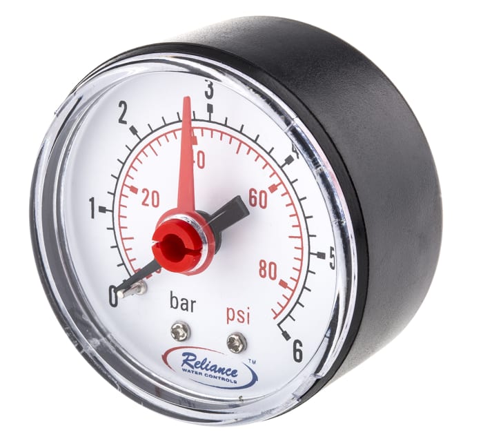 RS PRO GAGE250010 Analog Manometre, Kadranlı, 6bar, Bağlantı Boyutu: BSP 1/4
