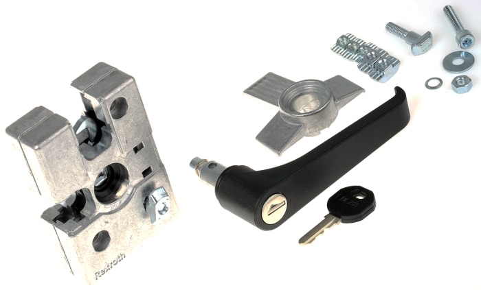 Bosch Rexroth Die Cast Zinc, Galvanised Steel Door Lock, 8mm Slot, 30 mm, 45 mm Strut Profile