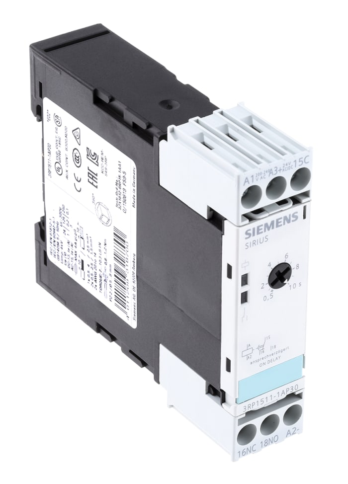 Siemens Timer Relay, 200 → 240 V ac, 24 V ac, 24V dc, 0.5 → 10s, 1-Function, SPDT