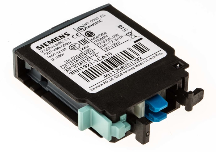 Contacto auxiliar Siemens Sirius Classic 3RH1, montaje: Snap-On, terminal: Screw, 1 NA, 690 V, 1 A